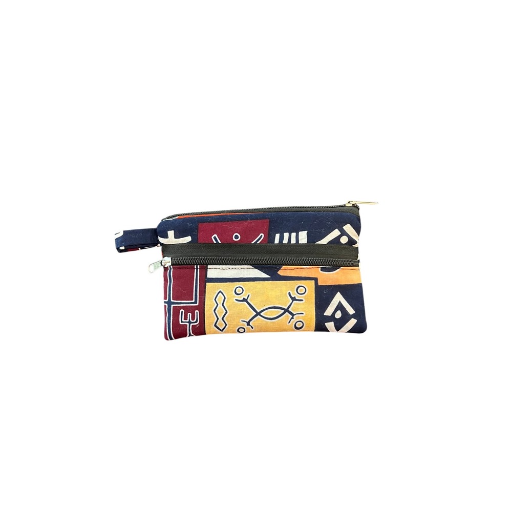 Tribal Geometric Print Dual Zipper Fabric Pouch Coin Purse Cosmetic Bag